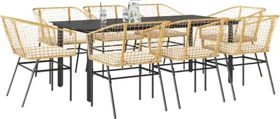 Immagine prodotto di vidaXL set da pranzo da giardino da 9 pezzi con cuscini in vetro marrone poli rattan
