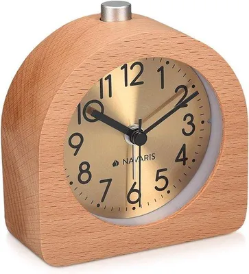 Produktbild von Retro-Holztischuhr mit Alarm - 1 Stück - Rötlichbraun