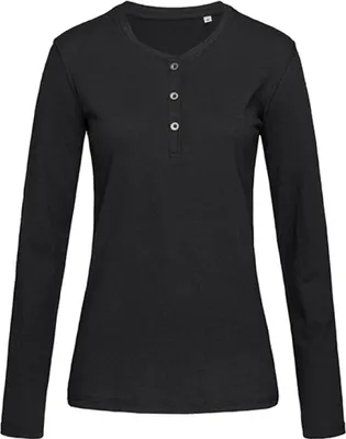Produktbild von Stedman ST9580 | Damen Sharon Henley Long Sleeve for women - Farbe: Black Opal - Größe: XL