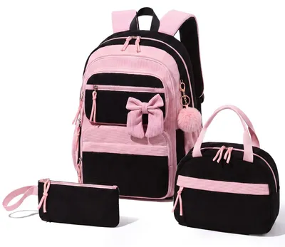 Productafbeelding van 3-delige Schoolrugzak Set voor Meisjes - Waterdicht - Zwart Roze