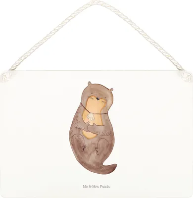 Produktbild von Mr. & Mrs. Panda Schild Otter Muschel DIN A5 - Weiß - Geschenk, holzbild, Wandbild Holz, Holzschild, Medaillon, Süß, Büro, Türschild, hängeschild