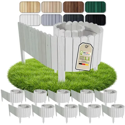 Produktbild von Floranica Beeteinfassung Rasenkante 20 m (10 Stück à 2 m), Höhe 20 cm, Weiß, Steckzaun Beetumrandung Holzzaun