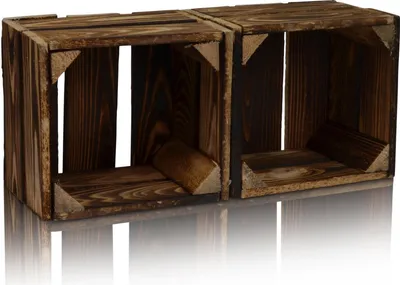 Produktbild von CHICCIE 2 Set Holzkiste Geflammt Im Vintage Look 22x20x15 - Holzkisten Weinkisten Obstkisten Regale Kisten