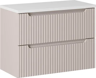 Zdjęcie produktu dla Szafka Łazienkowa 80 Cm Kaszmir Z Blatem Biały Mat, 2 Szuflady