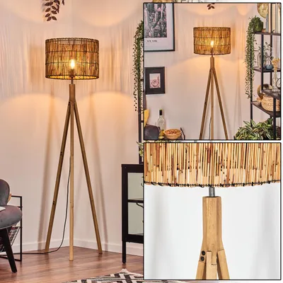 Produktbild von Schiavonea Stehlampe mit Holzfuß und Schirm aus Bamus