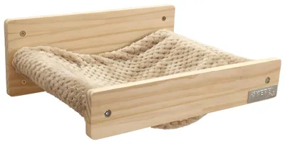 Productafbeelding van Kattenhangmat wandhangmat kat - Hout en pluche - 38 x 33,5 x 16 cm - Natuur