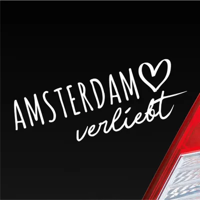 Produktbild von Auto Aufkleber Amsterdam verliebt Holland Herz Stadt Heimat Liebe Car 19x7 cm Weiss Glanz Sticker Heckscheibenaufkleber