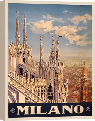 Obrázok produktu pre Umelecká tlač na plátne, vintage plagát, Miláno - veľkosť 60x80 cm