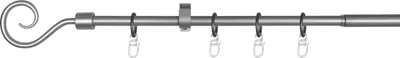 A curtain rod with rings on a white background.