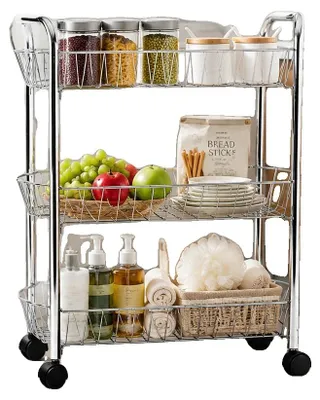 Produktbild von Organizer-Wagen, Hochfester Metall, 26 cm Breite, 4 Netzkorb, 360° drehbare Räder, werkzeugfreie Montage