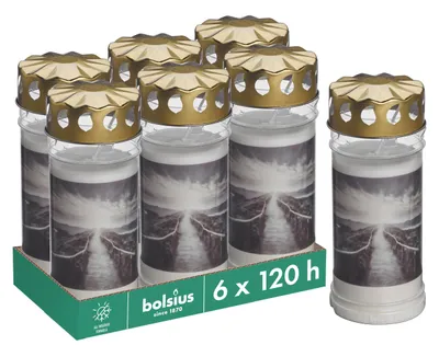 Image de Bougies funéraires Bolsius - Blanc - Lot de 6 - Durée de combustion : 120 heures - Bougies de deuil
