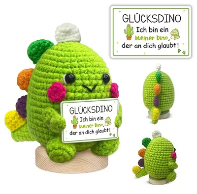 Handgehäkelter Dinosaurier Plüschtier – Mutmacher, 1 Stück, Baumwolle