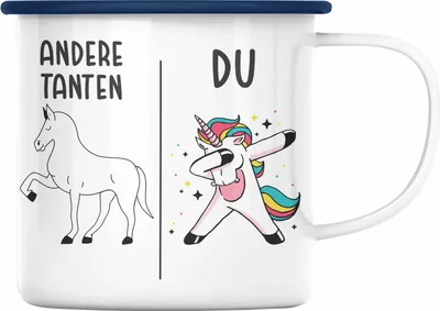 Produktbild von Trendation - Beste Tante Geschenk Emaille Tasse mit Spruch Emaille Emaille Tasse für Tante (Blau)