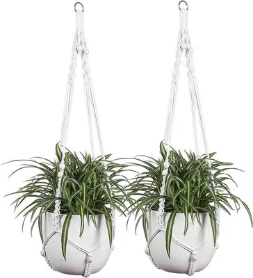 Image de Longs supports suspendus pour plantes en macramé, 114 cm, corde en coton, décoration d'intérieur et d'extérieur
