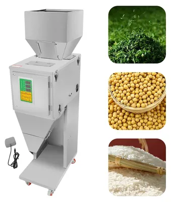 Produktbild von Abfüllmaschine, 200W Leistung, 10-999g Abfüllbereich, 2g Genauigkeit, Edelstahlkonstruktion, 129x50x30 cm Abmessungen