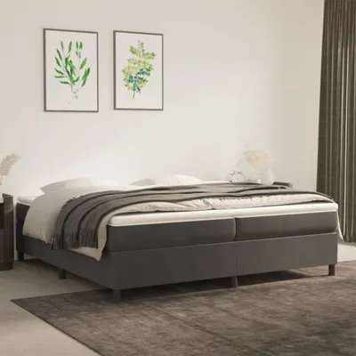 Image de The Living Store Sommier tapissier gris foncé 200x200 cm velours