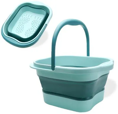 Image de Bain de pieds portable - Emboîtable - Bain de pieds de voyage - Avec poignée - 120 picots de massage - Vert - 15 L