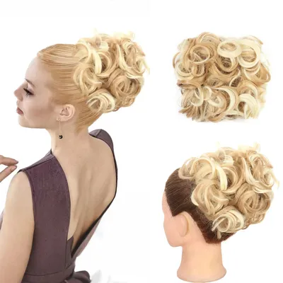 Produktbild von Synthetischer Haardutt Scrunchie - lockiger Chignon Haarteil - Messy Bun Dutt - Clip-in mit Kämmen - hitzebeständige Faser - Farbe 18H613 Blond
