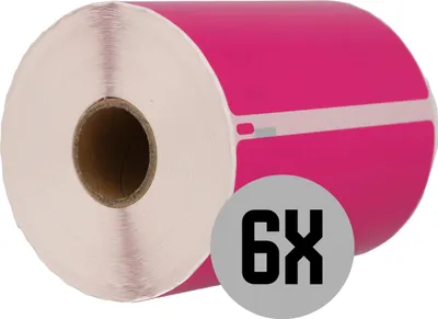 Produktbild von DULA Dymo kompatible Etiketten, S0904980, 104 x 159 mm, Rosa, Permanent, 6 Rollen, 220 Etiketten pro Rolle