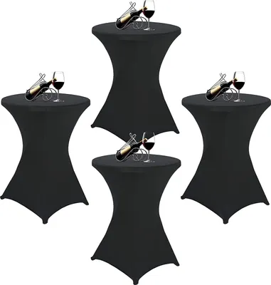 Obrázek produktu pro 4 kusy Barový stůl Kryty Barový stůl Elastan Stretch ubrus, pro Bistro stůl Ø 70-75 cm, pro kulatý stůl Svatební narozeninová párty Banquet stolní dekorace (70x110 cm, černá)