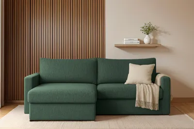 Produktbild von Ecksofa Sofa mit Schlaffunktion BENDIK Stoff Faro Flaschengrün Ottomane Links