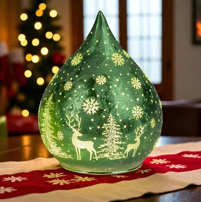 Produktbild von formano LED Deko Farbglas Tropfen Frosty Grün 21cm Glasleuchte in geeister-Optik