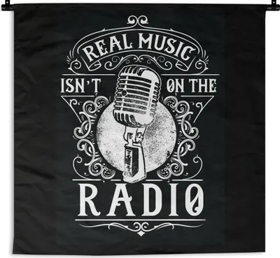 Produktbild von MuchoWow® Wandteppich Wandbehang Mikrofon - Radio - Retro - Illustration 90x90 cm Tapisserie Dekoration Wandtuch - Wandaufhänger
