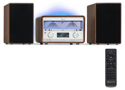 Produktbild von Auna DAB Radio CD-Player für Zuhause, FM/DAB/DAB+ Radio mit Bluetooth und AUX, 25W Abnehmbare Micro-Lautsprecher, LCD-Display, Fernbedienung, MP3, USB & Musik-Streaming, DAB Radio Netzbetrieben