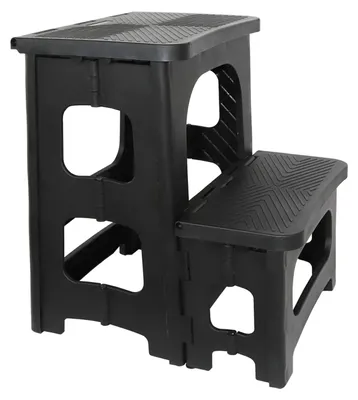 Immagine prodotto di Sgabello a due gradini - Sgabello pieghevole in plastica - Antiscivolo - Stabile - Nero