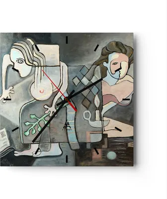Produktbild von Wanduhr - Quadrat - Glasuhr - Abstraktion modern - 40x40cm - Schleichendes Uhrwerk - Lautlos - zum Aufhängen bereit - Dekoration Modern - Wanddekoration aus Glas - C3AC40x40-3740
