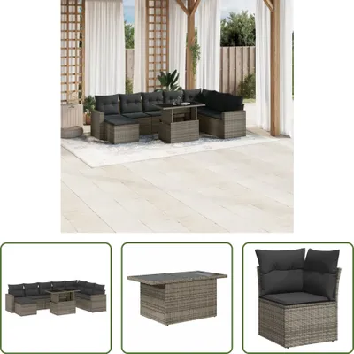 Produktbild von The Living Store 9-tlg. Garten-Sofagarnitur mit Kissen Grau Poly Rattan