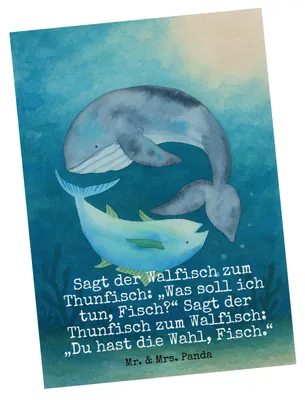 Produktbild von Mr. & Mrs. Panda Ansichtskarte Walfisch Thunfisch Design - Weiß - Geschenk, Spruch Lustig, Grußkarte, Postkarten, Postkarte, Kunstkarten, Des Tages, Witz, Tunfisch, Wahl