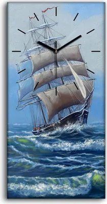 Produktbild von Dekor Leinwand Uhr Wandbilder Quarz 30x60 Wellen Wasser Meer Segel Schiff Himmel - schwarze Hände
