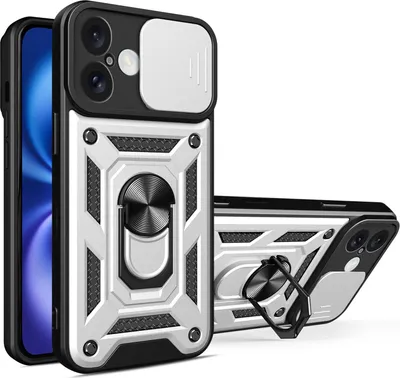 Produktbild von Hülle für iPhone 16 Magnetische Ring Ständer Halter Dia Kameraschutz TPU Bumper Silikon Schutzhülle Silber