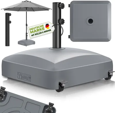 Zdjęcie produktu dla tillvex® Podstawa parasola PAVERA z kółkami i hamulcami, antracytowa | Podstawa parasola z możliwością napełniania 37 litrów / 56 kg | Waga parasola i parasola ogrodowego Ø 1,8-3,7 m | Podstawa parasola wiszącego odporna na warunki atmosferyczne