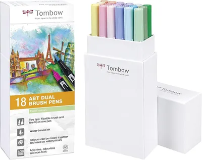 Imagen del producto de Bolígrafo de doble punta para lettering, set de 18 unidades, colores pastel