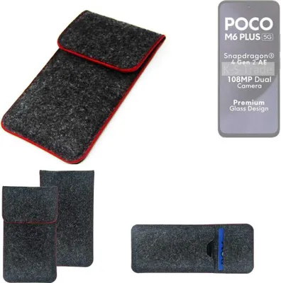 Produktbild von K-S-Trade Handy Schutz Hülle kompatibel mit POCO M6 Plus 5G Schutzhülle Handyhülle Filztasche Pouch Tasche Case Sleeve Filzhülle dunkelgrau roter