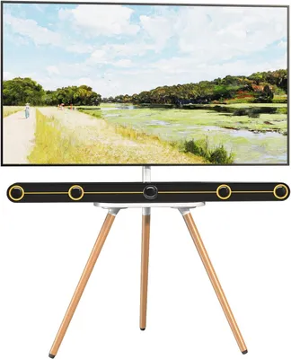 Productafbeelding van Easel TV Stand voor 43-65 Inch Schermen - Draagbaar Draaibaar Tripod TV Stand met Houten Dienblad - Max Belasting 35KG - Wit