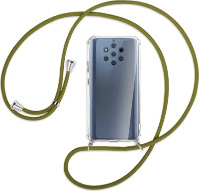 Produktbild von Handykette Backcover-Schutzhülle mit Band (Metall silberfarben) für Nokia 9 PureView - khaki