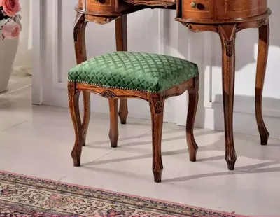 Produktbild von Klassischer Holz Hocker Textil Beistellhocker Schlafzimmer Einrichtung