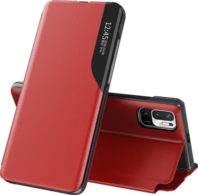 Produktbild von Xiaomi Redmi Note 10 5G Hülle, Smart View Fenster Flip Stand Cover Kunstleder Schutzhülle für Xiaomi Redmi Note 10 5G Rot