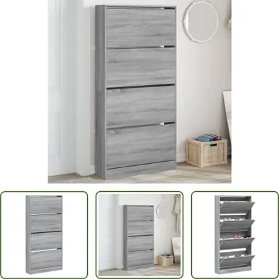 Obrázek produktu pro The Living Store Botník se 4 chlopněmi Grey Sonoma 80x21x163,5 cm