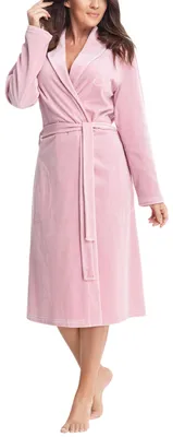 Produktbild von Aquarti Damen Velours Bademantel Nicki Morgenmantel mit Schalkragen zum Binden, Farbe: Puderrosa, Größe: XXL