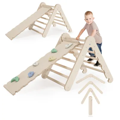 Immagine prodotto di Struttura di arrampicata per interni MAMOI®, triangolo di arrampicata in legno con scivolo, torre di arrampicata con tavola di scorrimento, arco di arrampicata con scivolo per bambini, arco in legno per parco giochi da 1/2/3 anni