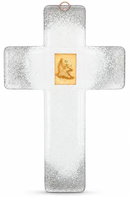 Produktbild von Glaswandkreuz, 21 cm hoch, mit Taube – Taufe, Kommunion, Firmung