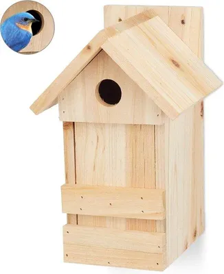 Immagine prodotto di Casetta per uccelli in legno non trattato - Ø 28 cm (ingresso) - 25 x 16 x 14 cm - Naturale - Casetta per uccelli.