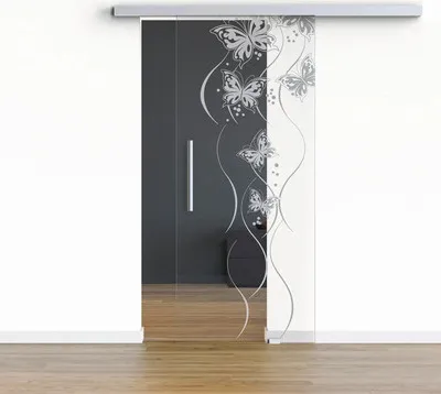 Produktbild von Pertura Glasschiebetür Komplettset Glera Butterfly 01 1025x2175 mm Rechts inkl. Beschlag Selir Aluminium natur,Stangengr