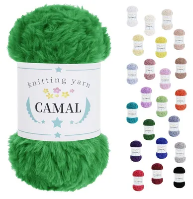 Image de Laine douce et duveteuse pour le crochet et le tricot, 100g / 60m. Fil chenille, polyester, vert foncé
