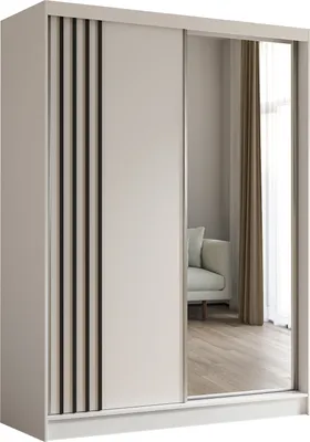 Produktbild von Masseno Schiebetürenschrank NELVIA 160 cm Kleiderschrank Schlafzimmer Schrank 2-türig mit Spiegel und Lamellen Weiß