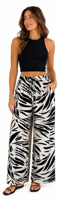 Produktbild von Trendige Zebra Hose, Weit ausgestellte Hose, Baumwolle & Leinen - M/L